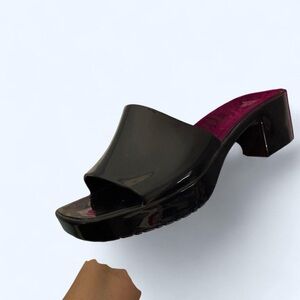 Black chunky mule sandals faux patent leather #chunkymule Wild Fable 8